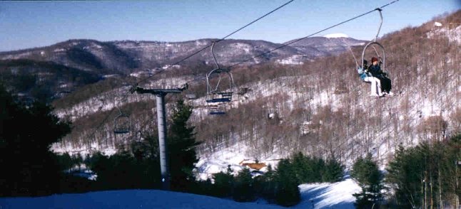 Snow Skiing at Wolf Laurel with Big Bald Mountain in the background
